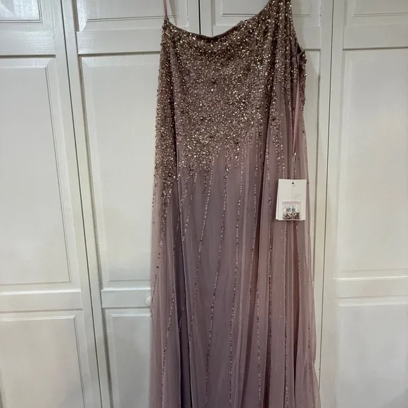 NWT Mac Duggal 9224 Pink One Shoulder Embellished Trapeze A Line Gown Size 14 - Picture 7 of 17
